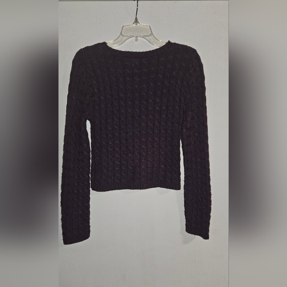 Sweater Project Cable-Knit Cropped Crewneck Sweater in Plum
